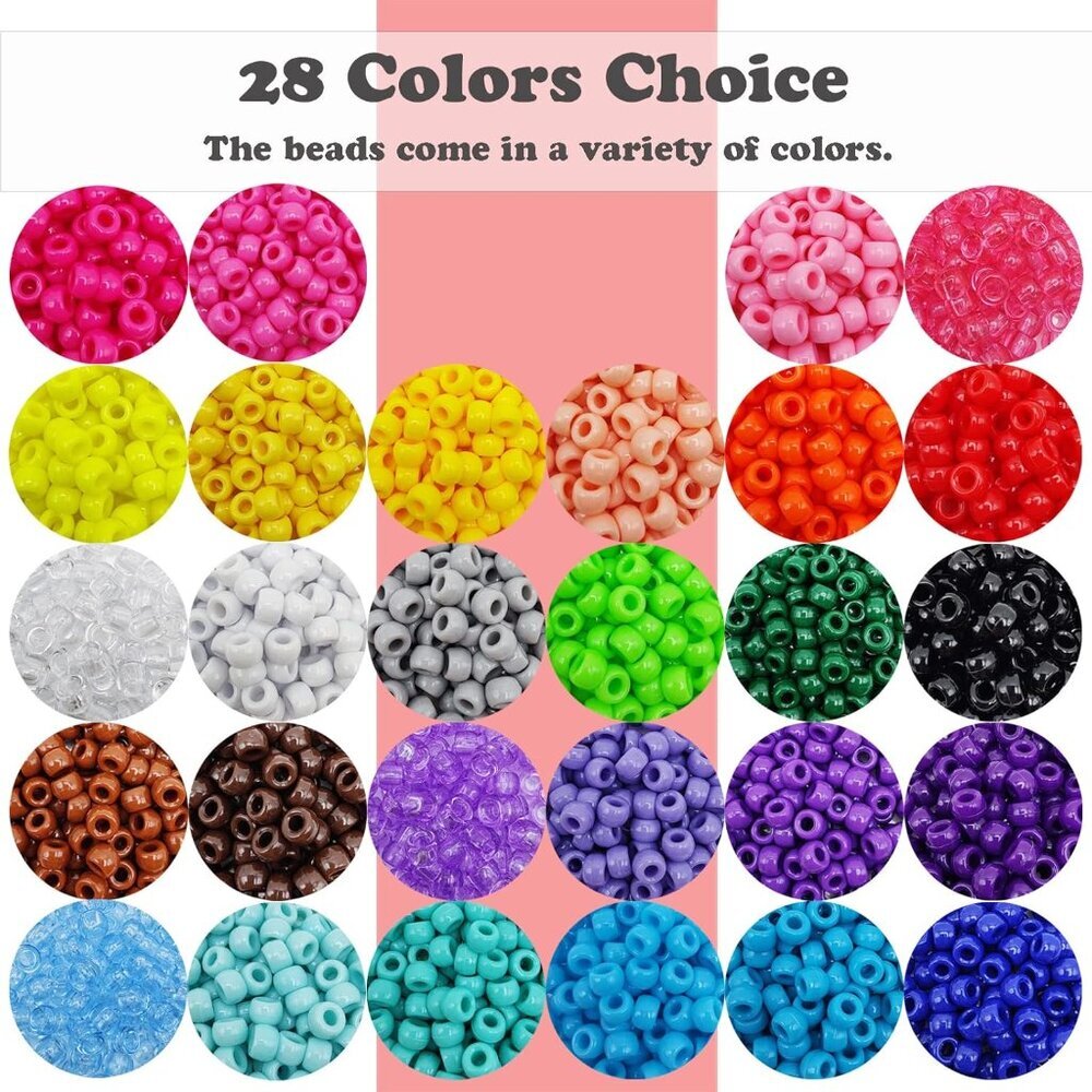 Pony Beads, 4200pcs 28 Colors Plastic Bead for Craft Bracelets Making, Hair Bead - Picture 2 of 7